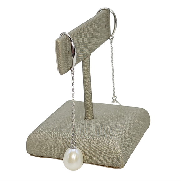 925 Sterling Silver White Cultured Freshwater Pearl Drop Dangle Hook‎ Earrings - Picture 4 of 12